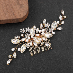 Miễn Phí Tùy Chỉnh Bạc Handmade Ngọc Trai Bridal Head Tóc Lược Vàng Kim Cương Pha Lê Wedding Tóc Head Mảnh - Product Image 5