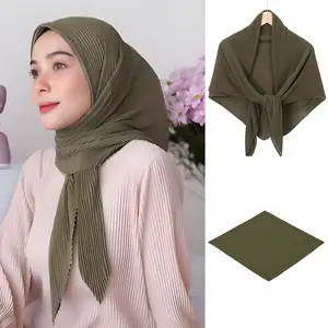 Di alta qualità nuovo caldo chiffon pressato stropicciato 100 grande sciarpa quadrata di colore puro stile pieghettato scialle testa avvolgere sciarpa