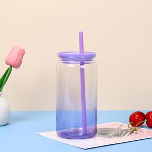AGH 16oz Eco Jelly Clear Straight Glass Tumbler Tapa de plástico de colores a rayas y taza de sublimación de paja - Product Image 5