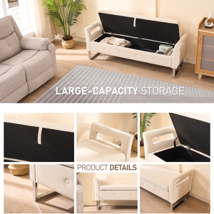 Banc de rangement moderne en tissu pour salon, entrée, chambre à coucher, avec accoudoirs, <span class=keywords><strong>ottoman</strong></span> beige, <span class=keywords><strong>coffre</strong></span> de rangement, vente en gros - Product Image 3