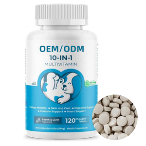 <span class=keywords><strong>Compresse</strong></span> Masticabili Multivitaminiche 10 in 1 per Cani e Gatti OEM/ODM, ad Alto Contenuto Proteico, Senza Cereali, con Condroitina e Olio di Pesce per la Salute di Pelle e Cuore - Product Image 1