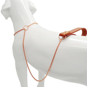 Cadena de Choke de cobre y oro para perro, Correa resistente de alta calidad con asa de cuero - Product Image 2