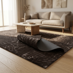 Tapis rectangulaire en laine de style luxueux, à motif uni, antidérapant, fait à la main, en laine de style Fossil Ember - Product Image 6