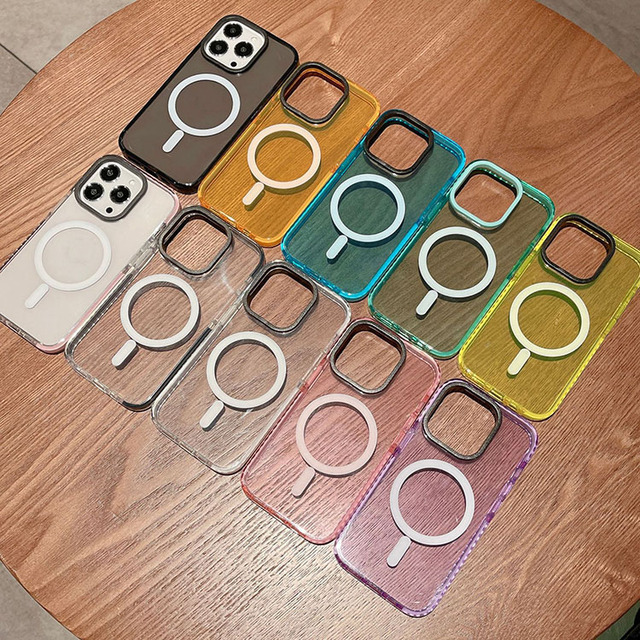 MOQ 500 TPE Bumper Magnetic Neon Cases for iPhone 15 Soft Phone Case Protector TPU clear Neon Mobile case for iPhone 15 Pro Max