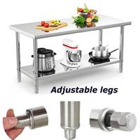 Table de préparation en acier inoxydable 201/304 de 1500 mm, banc à café réglable, finition satinée brossée, avec étagère inférieure, pour buffet commercial