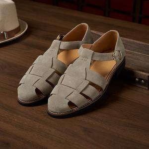 Sandalias Romanas Tejidas Retro para Hombre, Planas, Versátiles, Transpirables, con Punta Cubierta, Diseño de Parches, Cierre con Cordones, Antideslizantes y Ligeras - Product Image 2