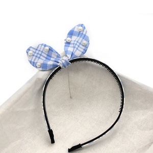 En gros plaid noeud noeud fait main <span class=keywords><strong>lapin</strong></span> <span class=keywords><strong>oreille</strong></span> perle bandeaux bandeaux cheveux cerceau - Product Image 4