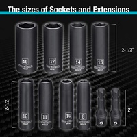 Jeu de douilles à chocs manuelles DURATECH OEM pour automobile, coffret rigide, 10 pièces, en acier au chrome-vanadium, douilles métriques, garantie à vie