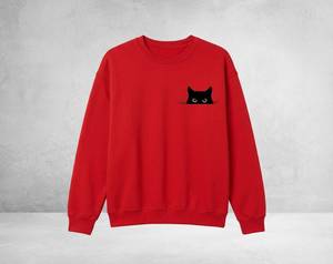 Sweat-shirt personnalisé en coton surdimensionné à col rond avec petit logo de chat sur le devant, en tissu polaire tricoté pour femme, idéal pour les tenues décontractées d'hiver - Product Image 5