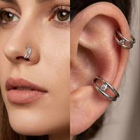 Cincin Hidung Zirkon Lapis Ganda ASTM F136 Septum Clicker Perhiasan Tindik Telinga Titanium G23 Anting Titanium Hoop Nose Stud