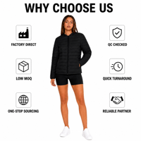 Veste d'hiver légère pour femmes, rembourrage 90% duvet de canard blanc, col rond, fermeture éclair, portable, ODM, vêtements d'extérieur personnalisés pour femmes