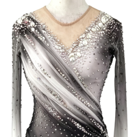 Robe de patinage artistique à paillettes dégradées, manches longues, dos ouvert, costume de compétition de patinage sur glace
