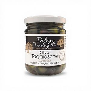 Delizie Della Tradizione Aceitunas Taggiasca Frescas Verdes Tradicionales sin Hueso en Aceite de Oliva Virgen Extra 39% de Italia, 180g x 6 Unidades - Product Image 1