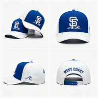 Casquette de baseball unisexe à 6 panneaux, style surf côtier, broderie de lettres SF, visière incurvée bicolore, ajustable, streetwear