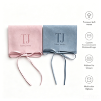 Pochette à bijoux en velours avec logo personnalisé en relief, fermeture à rabat et ruban, emballage cadeau pour collier et boucles d'oreilles