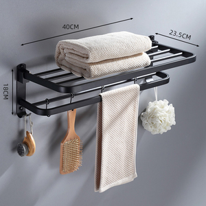 Sanga 2022 Multi-function Stainless Steel Bath Holder Black <b>Shelf</b> Free Standing Wall Mounted Bathroom Towel Racks With <b>Hooks</b> - Product Image 4