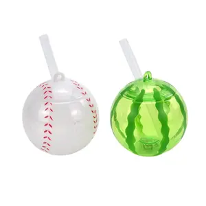 Party Baseball Softball Wassermelone führte Plastik Kinder Saft Trinkwasser flasche leuchten mit Stroh