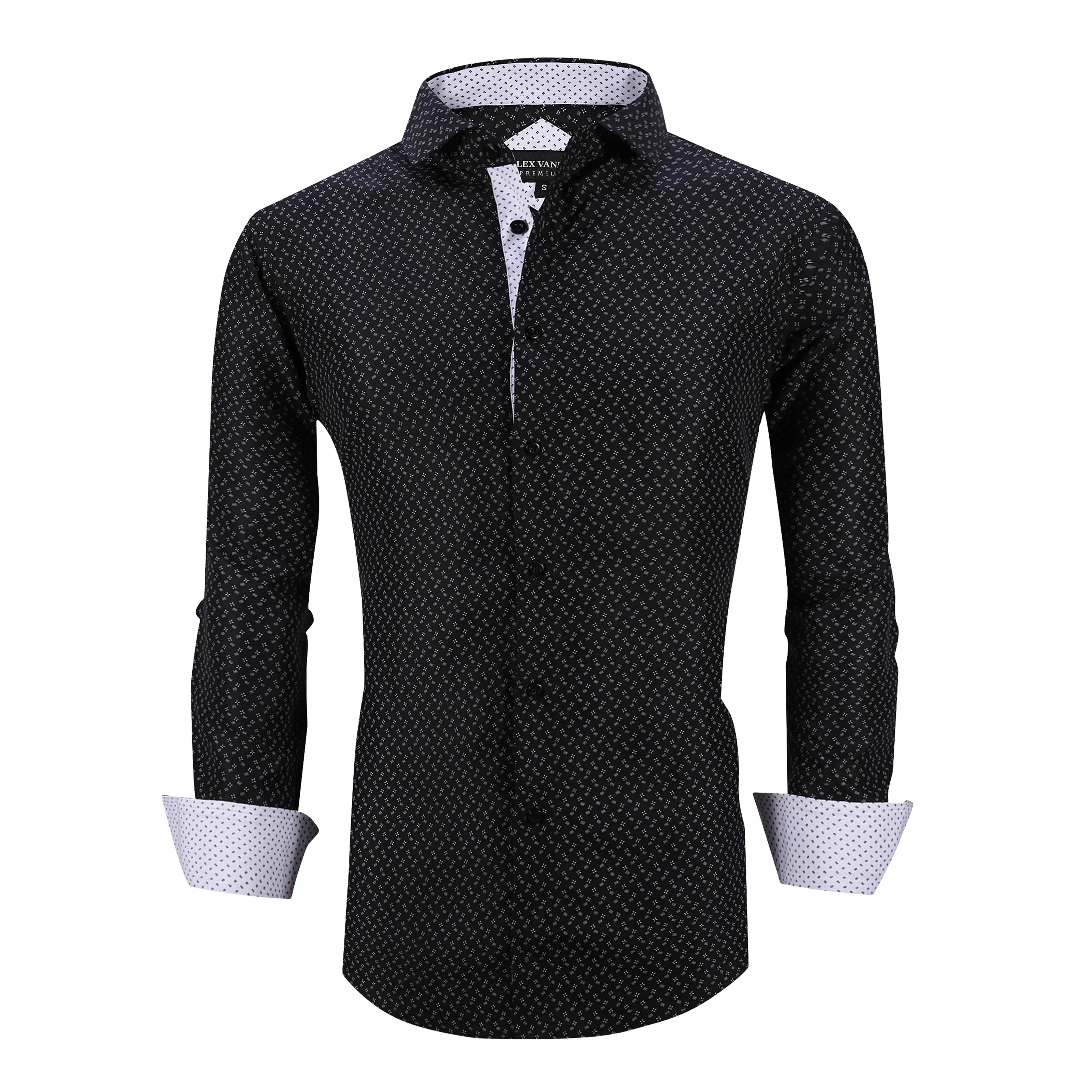 2022 new Men's clothing spring and autumn new business slim long sleeve shirt fashion cross printed casual shirts plus size