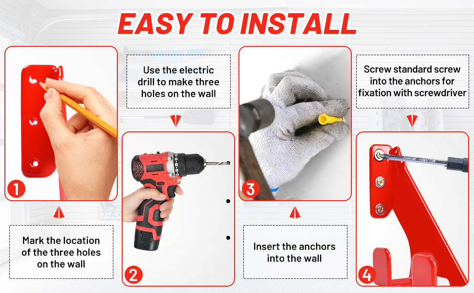 Chainsaw Hanger,1 Pack Chainsaw Holder Wall Mount, Heavy Duty Chainsaw Hangers Wall Mount, Rust-Proof & Space-Saving Design (Garage, Workshop),Universal Fit For Stihl, Husqvarna, Echo Saws -Red