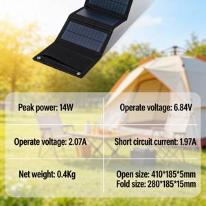 Panneau solaire photovoltaïque pliable <span class=keywords><strong>portable</strong></span>, <span class=keywords><strong>chargeur</strong></span> de voyage et de randonnée, 14W - Product Image 5