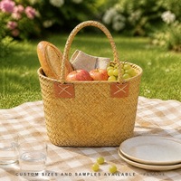 Panier de marché en jonc de mer tressé à la main avec poignée, sac fourre-tout tressé pour fleurs, idéal pour jardin, pique-nique, rangement domestique, personnalisable OEM