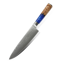 Couteau à lame fixe en acier Damas à 67 couches de 8 pouces, manche en bois de résine 430, couteau de chasse et de découpe quotidienne