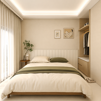 Ensemble de meubles de chambre à coucher modernes en bois grainé crème de qualité supérieure avec lit mural dissimulé pour la décoration d'appartements de luxe modernes