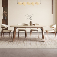 Table à manger 6 places avec plateau en pierre frittée design moderne et base en contreplaqué massif pour salle à manger