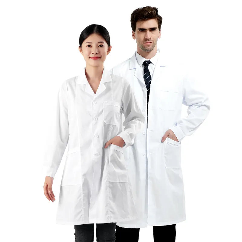 Customizable Lab Gown Logo Long Sleeve White Smock Pharmacy Uniform Doctor White Lab Coat