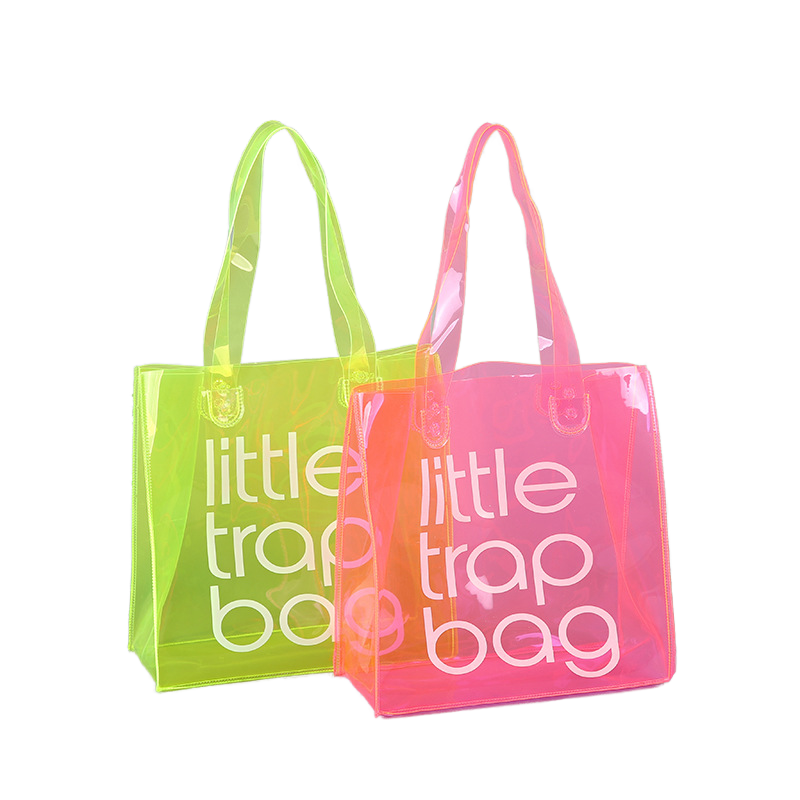 Neon Color PVC Tote Bag Beach Handbag with Handle, Custom OEM