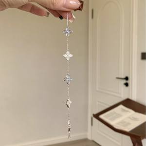 Pulsera de Trébol de Cuatro Hojas con Circonitas Plateadas Clásicas, Pulsera de Flor de la Suerte con Cristales Azules para Mujer, Regalos - Product Image 3