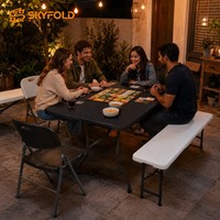 Ensemble table et chaises pliantes en plastique robuste de 72 pouces (1,83 m) en rotin marron, pliables au centre, pour salle à manger