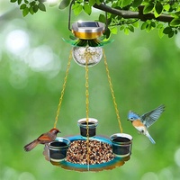 Bains d'oiseaux d'extérieur avec lumières solaires, bains d'oiseaux suspendus pour l'extérieur, mangeoires à oiseaux antiques avec piédestal pour planteur de fleurs pour le jardin