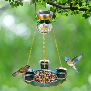 Bains d'oiseaux d'extérieur avec lumières solaires, bains d'oiseaux suspendus pour l'extérieur, mangeoires à oiseaux antiques avec piédestal pour planteur de fleurs pour le jardin - Product Image 6