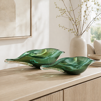 Plateau à chocolat et bol à fruits en verre vert décoratif Jossin avec un design de feuilles sculpturales pour la décoration d'hôtel et de maison