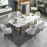 Meubles de salle à manger ATUNUS, style victorien unique, table à manger en faux marbre artificiel, 6 à 8 places, plateau rectangulaire blanc, pieds dorés