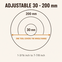 Cutter à cercles en bois réglable 30-200 mm, double lame, design équilibré, queue hexagonale, guide central, acier au carbone, finition oxyde noir