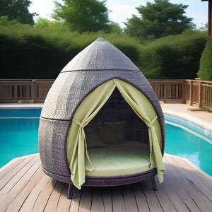 Chaise longue en rotin pour l'extérieur Lit d'extérieur à baldaquin imperméable pour la <span class=keywords><strong>piscine</strong></span> Cabine patio avec rideau Lit rond de grande taille - Product Image 6