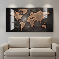 Cuadro de Porcelana con Cristales en Marco Grande, Mapa del Mundo Moderno, Decoración de Pared Industrial, Base de Lona para Sala de Estar, Gran Venta