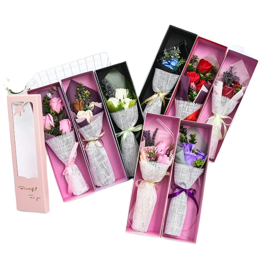 OEM Duft Custom ized Handmade Gaze Verpackung 3 Stück Valentine Geschenke Rose Flower