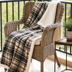 Custom OEM ODM Flannel and Sherpa Double-Layered Blanket Soft Classic Check Polyester Blanket <strong>Cosy</strong> and Plush Sherpa Fleece <strong>Throw</strong> - Product Image 3