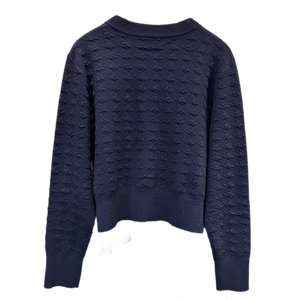 Cardigan en <span class=keywords><strong>mohair</strong></span> bleu foncé tricoté style vintage avec motif logo sur le devant, anti-boulochage, pour femme - Product Image 2
