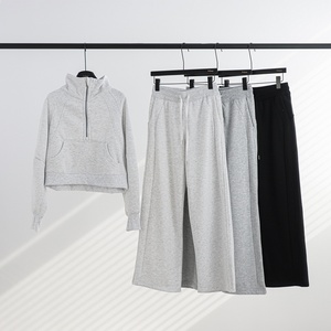 Conjunto de Sudadera sin Capucha 100% Algodón con Cuello Alto y Cremallera Media, Pantalones Deportivos, Cárdigan Deportivo para Mujer con Forro Polar - Product Image 3