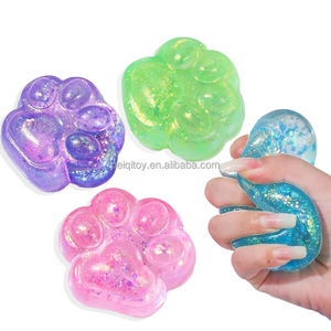 <b>Cat</b> Paws Glitter Sugar Ball <b>Squishy</b> Toy Adults Stress Relief Sensory Fidget Kids Slow Rise Balls Malt Syrup Filled Moldable - Product Image 1