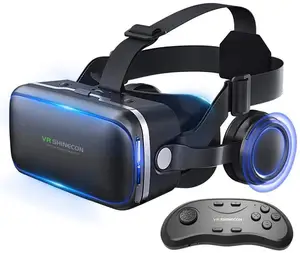 VRshine con Headset mit Fernbedienung 3D-Brille Virtual Reality Headset für Spiele und 3D-Filme VR Eye Care System für iPhone