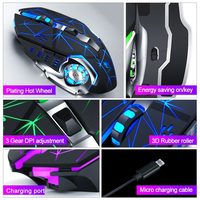 Souris de jeu sans fil 2.4G, rétroéclairage RGB, capteur optique ergonomique rechargeable, 6 boutons, souris silencieuse pour PC portable