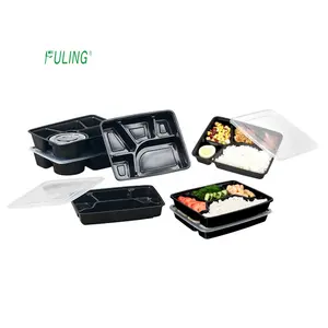 Boîte en polyéthylène noire, bento jetable, pièces, boîte de livraison à emporter, avec compartiments