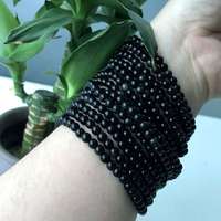 Bracelet extensible de perles de pierres précieuses Obsidienne noire Bracelet de perles rondes de 4mm Grossiste