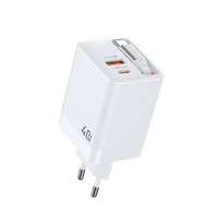 Cargador de Pared Compacto con Cable Retráctil PD de 40W, Doble USB-A+Tipo C, Enchufe Europeo, para Móviles, Venta al Por Mayor