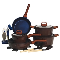 Ensemble de 20/21 pièces de batterie de cuisine antiadhésive en aluminium moulé sous pression à rayures verticales, comprenant poêle à frire et marmite avec couvercle, pour la cuisine domestique, finition marbre